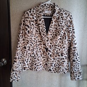 Leopard Print Blazer Single Button Sz 8 Calvin Klein Career Work Professional
